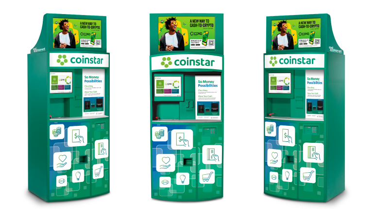 CINQ by Coinstar adPlanet Kiosks with Ad